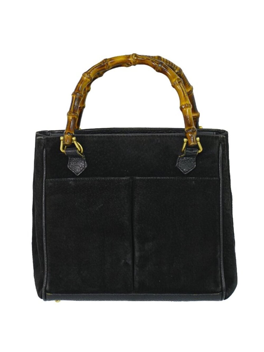 Gucci Bamboo Handbag Suede Leather Black